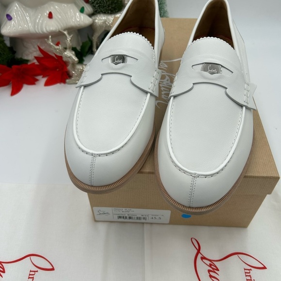Men\'s Christian Louboutin white leather penny loafers size 45.5 made in Italy main image 5
